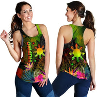 The Philippines Polynesian Women's Racerback Tank, Hibiscus and Banana Leaves RLT6 - Wonder Print Shop