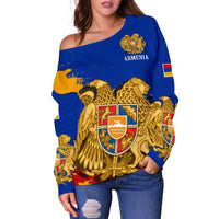 Armenia Womens Off Shoulder Sweater , Armenia Blue RLT8 - Wonder Print Shop