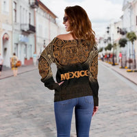 Mexico Aztec Off Shoulder Sweater, The Ancient Aztec Calendar RLT13 - Wonder Print Shop