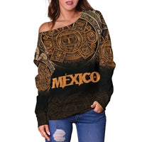Mexico Aztec Off Shoulder Sweater, The Ancient Aztec Calendar RLT13 - Wonder Print Shop