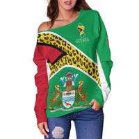 Guyana Off Shoulder Sweater Flag Map CoA Limited RLT8 - Wonder Print Shop
