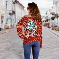 Lithuania Christmas Off Shoulder Sweater, Red RLT6 - Wonder Print Shop