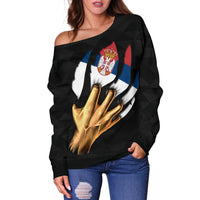 Serbia Women's Off Shoulder Sweater Serbian Is Me, RLT7 - Wonder Print Shop