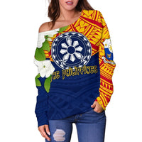 The Philippines Women's Off Shoulder Sweater, Filipino Sampaguita RLT6 - Wonder Print Shop
