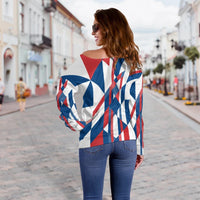 Women Off Shoulder - Serbia Flag Color With Coat Of Arm RLT7 - Wonder Print Shop