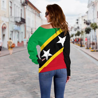 Saint Kitts and Nevis Women's Off Shoulder Sweater, Saint Kitts and Nevis Flag Style RLT6 - Wonder Print Shop