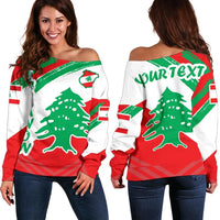 Lebanon Personalised Women's Off Shoulder Sweater, Lebanon Flag Polygon Style, RLT6 - Wonder Print Shop