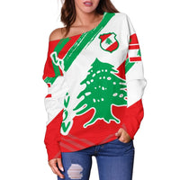 Lebanon Personalised Women's Off Shoulder Sweater, Lebanon Flag Polygon Style, RLT6 - Wonder Print Shop