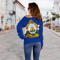 Honduras Off Shoulder Sweater Flag with Coat of Arms RLT8 - Wonder Print Shop