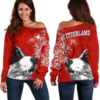 Switzerland Off Shoulder Sweater Bernese Mountain Dog and Edelweiss RLT13 - Wonder Print Shop