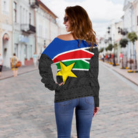 South Sudan Womens Off Shoulder Sweater Flag Coat Of Arms RLT8 - Wonder Print Shop