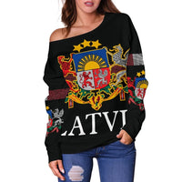 Latvia, United Women's Off Shoulder Sweater RLT6 - Wonder Print Shop