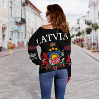 Latvia, United Women's Off Shoulder Sweater RLT6 - Wonder Print Shop