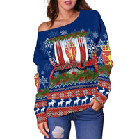 Norway Viking Ship Christmas Women's Off Shoulder Sweater RLT7 - Wonder Print Shop