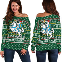 Lithuania Christmas Off Shoulder Sweater, Green RLT6 - Wonder Print Shop