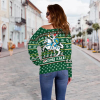 Lithuania Christmas Off Shoulder Sweater, Green RLT6 - Wonder Print Shop