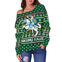 Lithuania Christmas Off Shoulder Sweater, Green RLT6 - Wonder Print Shop