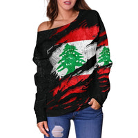 Lebanon In Me Women's Off Shoulder Sweater, Special Grunge Style RLT6 - Wonder Print Shop