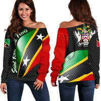 Saint Kitts and Nevis Women's Off Shoulder Sweater, Saint Kitts and Nevis Flag RLT6 - Wonder Print Shop