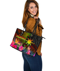 The Philippines Polynesian Leather Tote Bag Hibiscus and Banana Leaves RLT6 - Wonder Print Shop