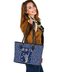 Leather Tote Blue Bandana RLT8 - Wonder Print Shop