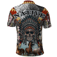 Native American Feather Headdress With Native Horses And Three Wolves In Moonlight African Pattern Polo Shirt - Wonder Print Shop