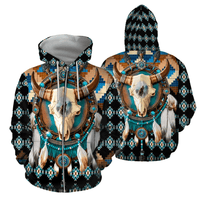 Native American Native Buffalo 3D All Over Printed Golden Horned Buffalo Skull With Wolf Hoodie - Wonder Print Shop