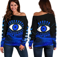 Sweatshirt Evil Eye Women's Off Shoulder Sweater Original Style Blue LT8 - Wonder Print Shop