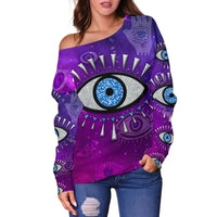 Sweatshirt Evil Eye Women's Off Shoulder Sweater Universe Style LT8 - Wonder Print Shop