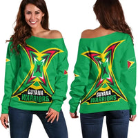 Guyana Off Shoulder Sweater Flag Warriors RLT8 - Wonder Print Shop