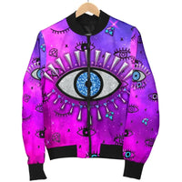 Jacket - Evil Eye Women's Bomber Jacket Simple Style - Pink LT8 - Wonder Print Shop