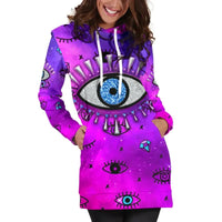 Clothing - Evil Eye Women's Hoodie Dress Simple Style - Pink LT8 - Wonder Print Shop
