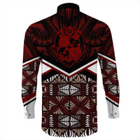 Wonder Print Shop Tonga Long Sleeve Button Shirt - Tonga Ngatu Kupesi Coat Of Arms Long Sleeve Button Shirt LT10 - Wonder Print Shop
