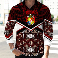 Wonder Print Shop Tonga Long Sleeve Button Shirt - Tonga Ngatu Kupesi Coat Of Arms Long Sleeve Button Shirt LT10 - Wonder Print Shop