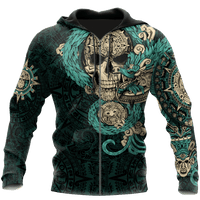 Mexico Aztec Quetzalcoatl Skull Turquoise All Over Printed Hoodie Unisex - Wonder Print Shop