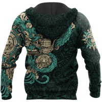 Mexico Aztec Quetzalcoatl Skull Turquoise All Over Printed Hoodie Unisex - Wonder Print Shop