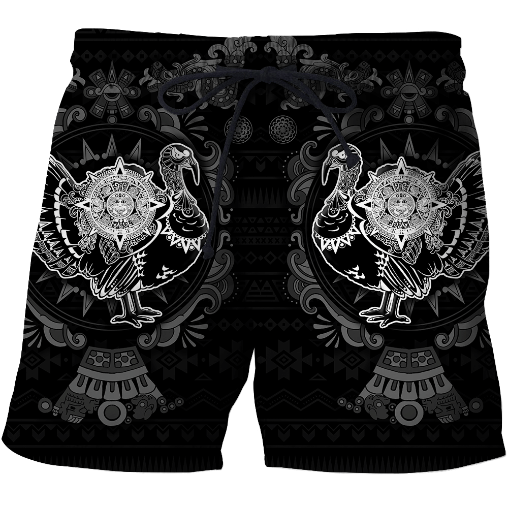 mexico-aztec-turkey-sun-stone-thanksgiving-monochrome-all-over-printed-unisex-men-shorts