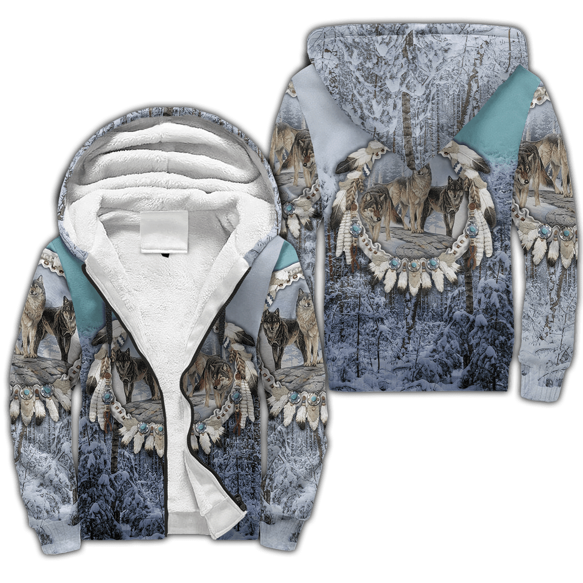 wolf-native-american-all-over-printed-unisex-sherpa-hoodie