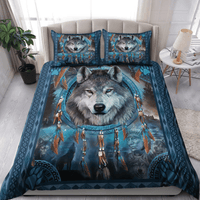 Blue Wolf And Dream Catcher Native American All Over Printed Bedding Set - Wonder Print Shop