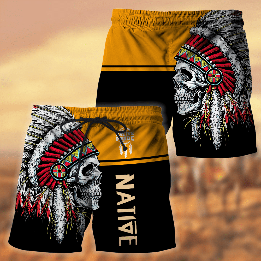 black-and-yeallow-native-skull-pattern-native-american-all-over-printed-men-shorts