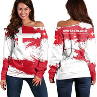 Switzerland Off Shoulder Sweater, Switzerland Flag Brush RLT13 - Wonder Print Shop