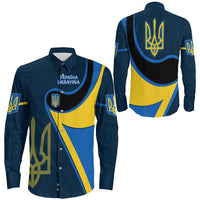 Ukraine Gold Trident Flag Coloury Fashion Long Sleeve Button Shirt RLT7 - Wonder Print Shop