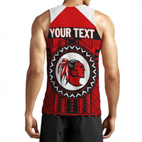 Red tank top back with 'YOUR TEXT' and circular logo graphic