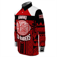 Wonder Print Shop Shirt - Personalized Hawaiian High Kahuku Red Raiders Football Long Sleeve Button Shirt LT10 - Wonder Print Shop