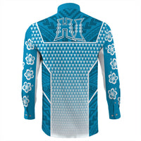 Polynesian Shirt Personalized Kakau Hawaii Polynesian Blue Gradient Long Sleeve Button Shirt LT10 - Wonder Print Shop