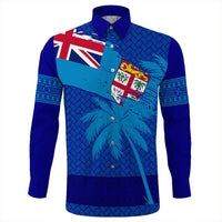 Polynesian Shirt Fiji Palm Tree Coat Of Arms Long Sleeve Button Shirt LT10 - Wonder Print Shop