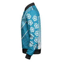 Polynesian Jacket Personalized Kakau Hawaii Polynesian Blue Gradient Sleeve Zip Bomber Jacket LT10 - Wonder Print Shop