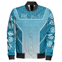 Polynesian Jacket Personalized Kakau Hawaii Polynesian Blue Gradient Sleeve Zip Bomber Jacket LT10 - Wonder Print Shop