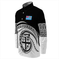 Black long-sleeve button shirt with Fiji flag patch and crest shield graphic