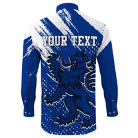 (Custom Text) Scotland Lion Grunge Long Sleeve Button Shirt RLT12 - Wonder Print Shop